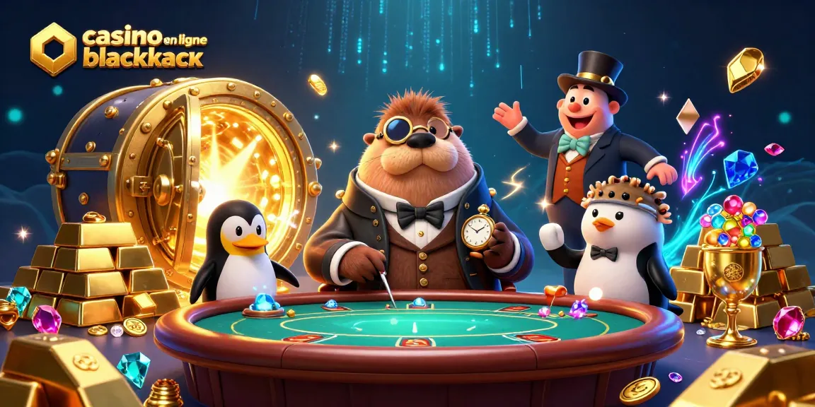 Jouez au blackjack en ligne dans un univers vibrant de casino, avec des personnages captivants et des trésors.
