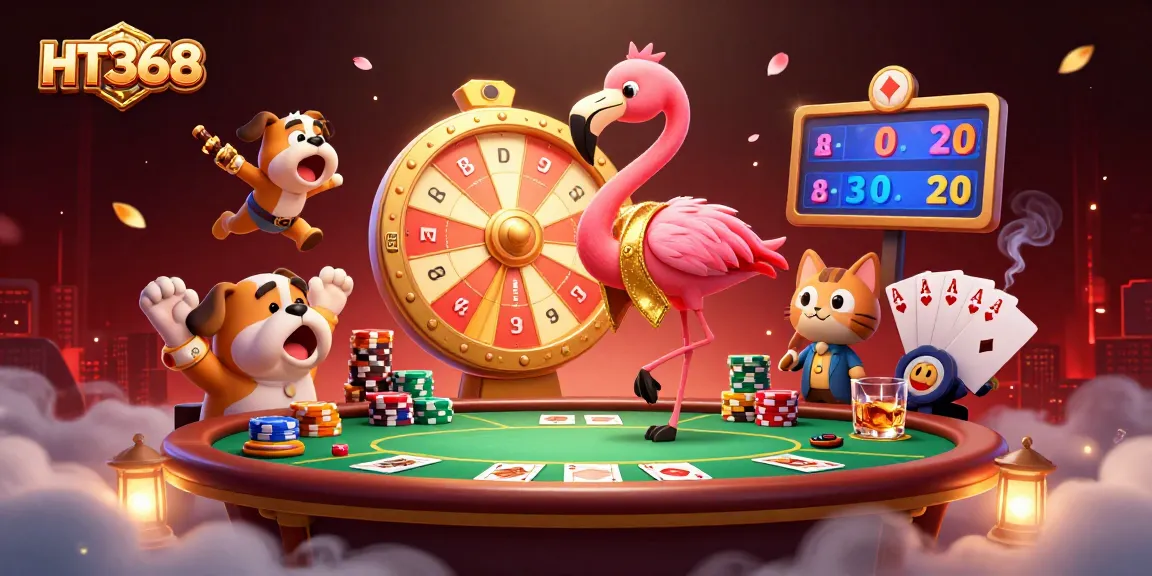 Engage with HT368 while a flamboyant flamingo hosts a lively casino game, bringing excitement and prizes to players.