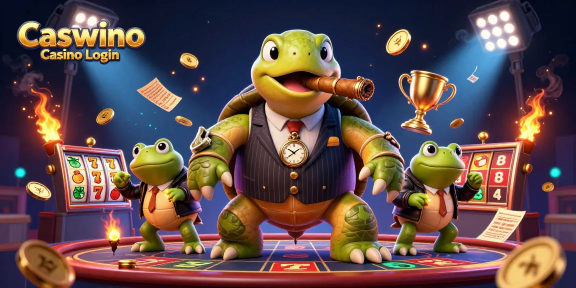 Play and enjoy slots at Caswino Casino Login with a dynamic and engaging design featuring casino elements.