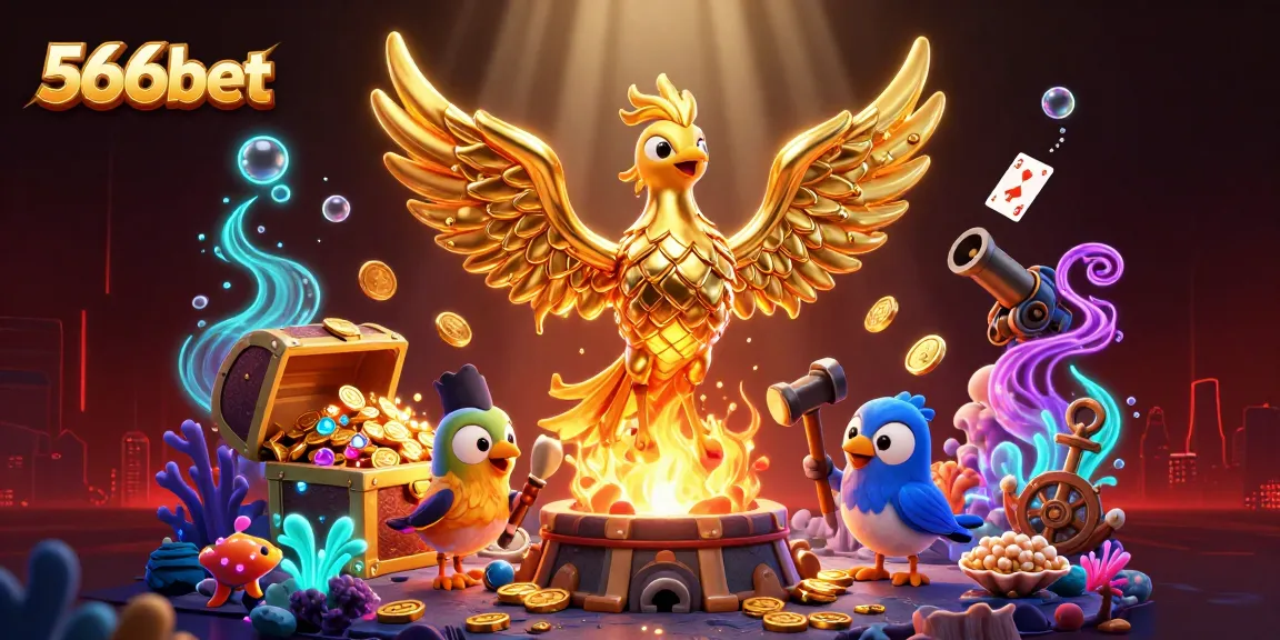 Experience thrilling games on 566bet with the stunning golden phoenix and treasures!