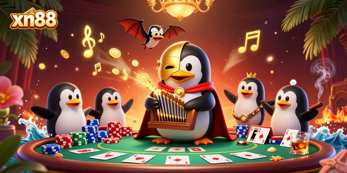 Play exciting games at xn88 with a vibrant 3D casino illustration featuring colorful poker elements.
