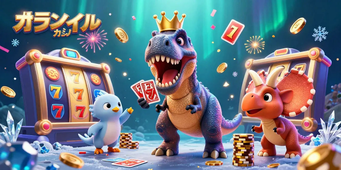 オンラインカジノで T-Rex がカードを混ぜているシーンの3Dイラスト