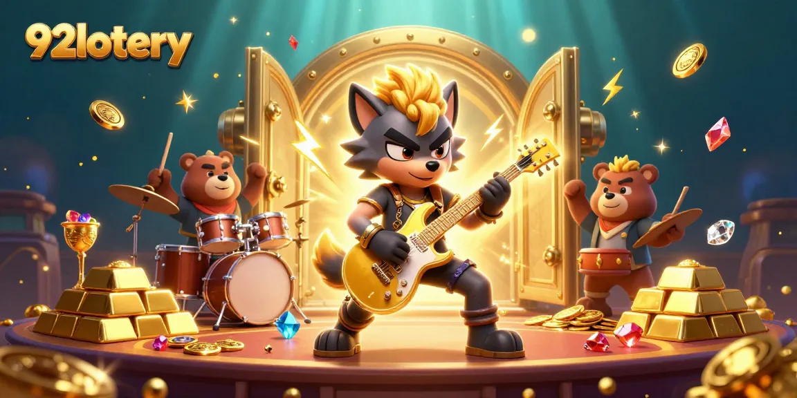 Engage with 92lottery's electrifying casino experience featuring rock star characters and gold treasures.